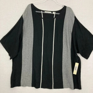 New Cyrus Black Gray Round Neck Soft Stretch Side Slit Relaxed Fit Sweater Large